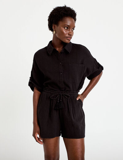 Short pliss&eacute; noir femme