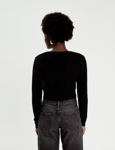 Pull cropped avec noeud noir femme