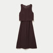 Robe longue bi-mati&egrave;re col rond marron fonc&eacute; femme