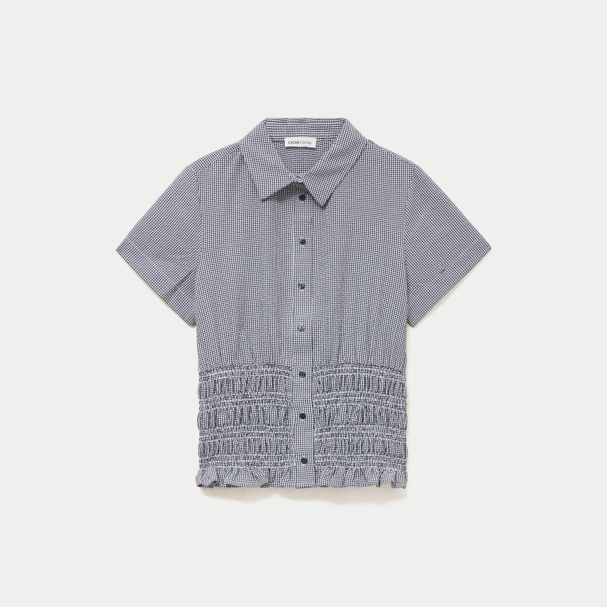 Chemise cintr&eacute;e manches courtes bleu marine femme
