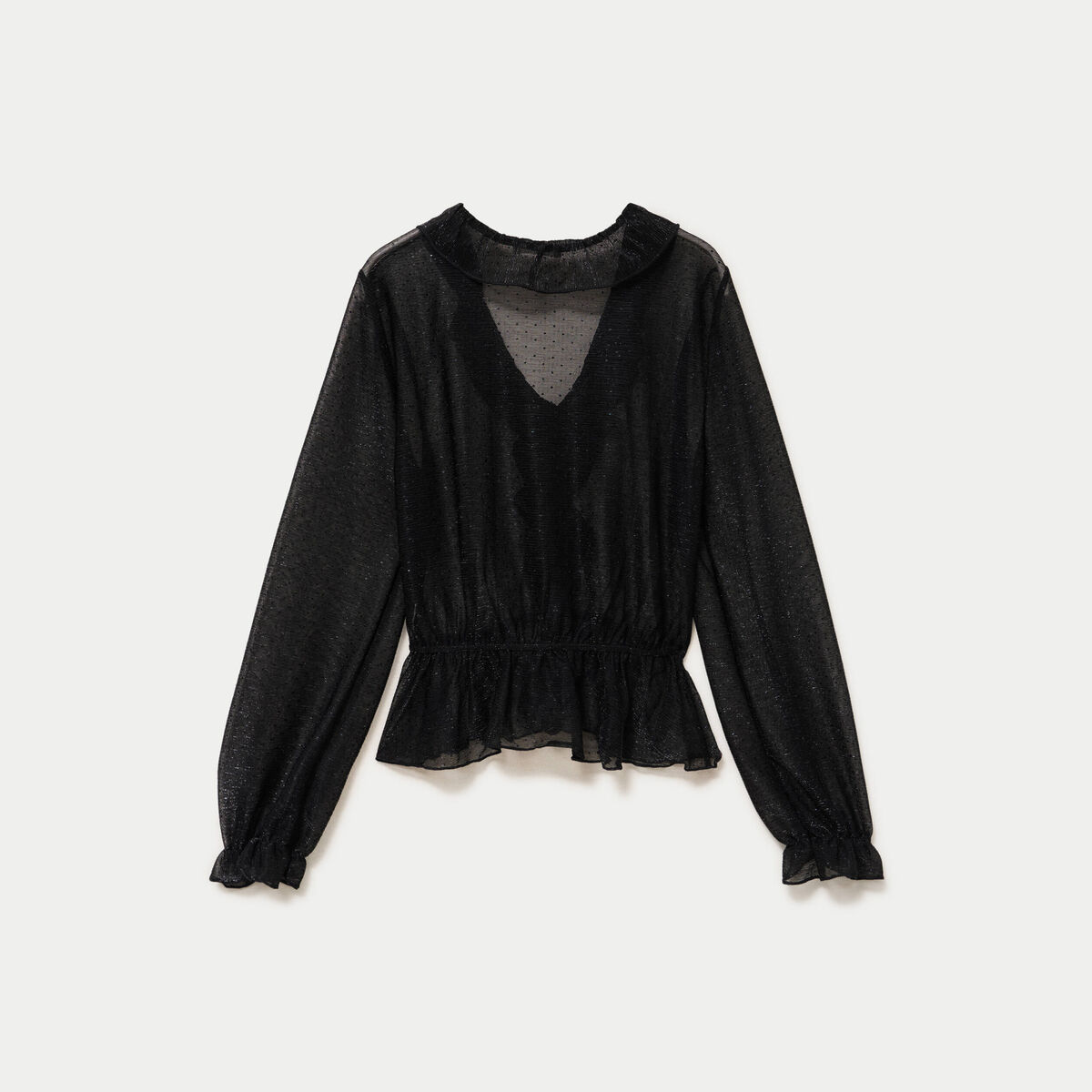 Blouse d&eacute;collet&eacute; manches longues gris argent femme