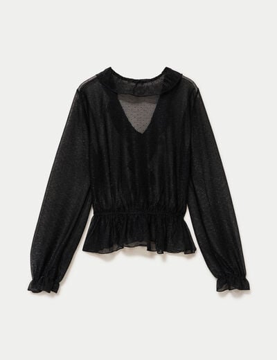 Blouse d&eacute;collet&eacute; manches longues gris argent femme