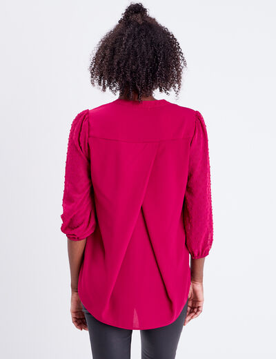 Blouse manches 3/4 rouge foncé femme