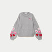 Pull oversize broderie col rond gris clair femme