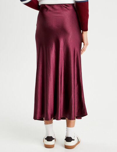Jupe midi droite satin prune femme