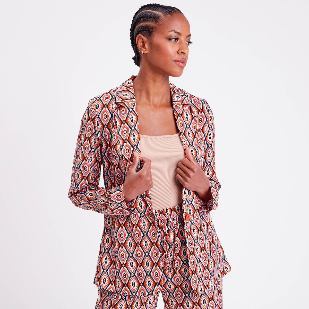 Veste esprit blazer boutonnée beige femme
