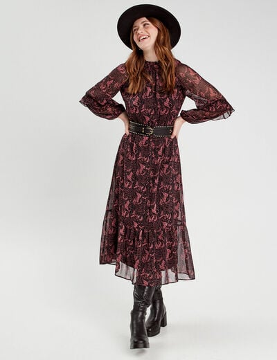 Robe longue évasée noir femme