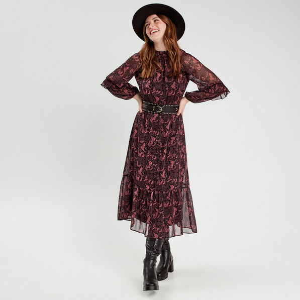 Robe longue évasée noir femme