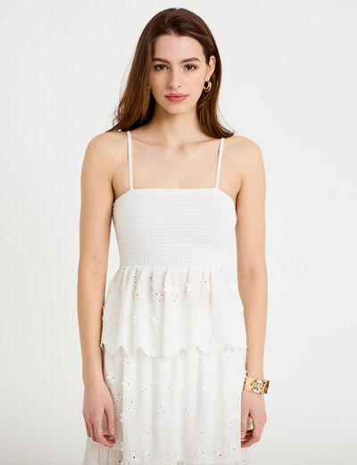 Top bi-mati&egrave;re &agrave; bretelles blanc femme
