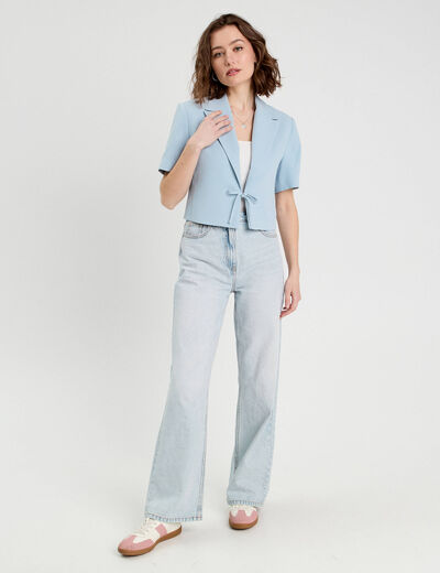 Veste blazer manches courtes bleu clair femme