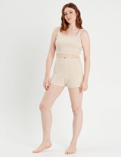 Bustier tricot torsades beige femme