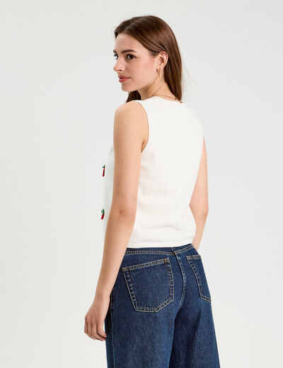 Gilet noué sans manches ecru femme