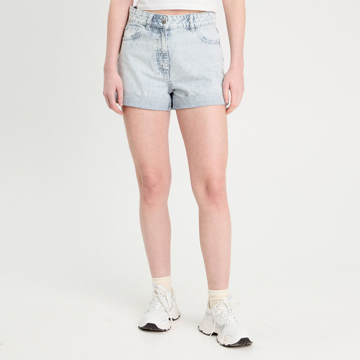 Short mom en jean bleu gris femme