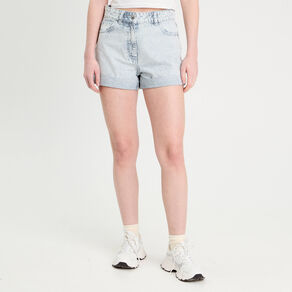Short mom en jean bleu gris femme