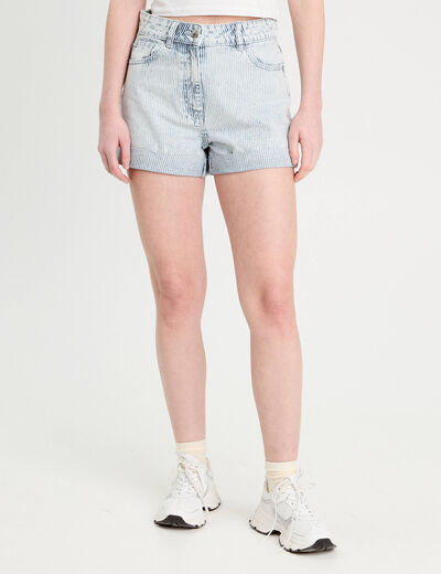 Short mom en jean bleu gris femme