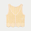 D&eacute;bardeur col v aspect dentelle jaune clair femme