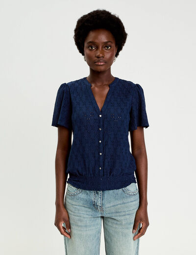 T-shirt manches courtes bleu fonc&eacute; femme