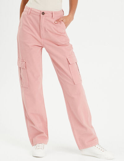 Pantalon large cargo vieux rose femme