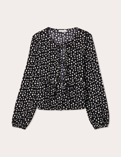 Blouse avec noeuds noir femme
