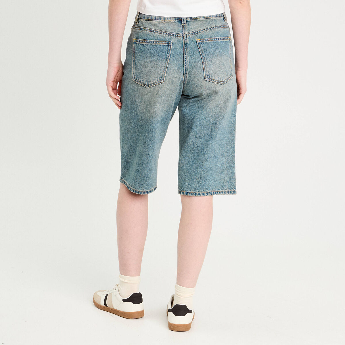 Bermuda large en jean denim double stone femme