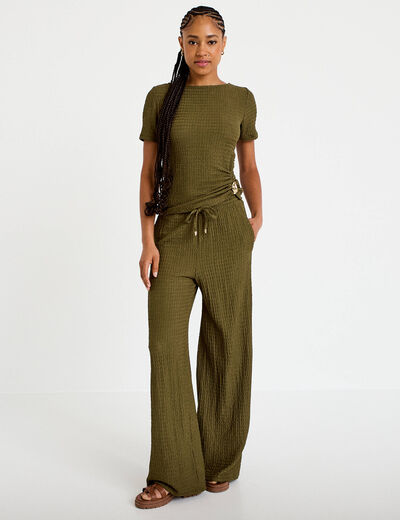 Pantalon large taille standard vert kaki femme