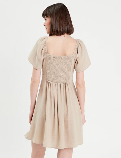 Robe patineuse manches courtes beige femme