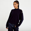 Pull col montant manches longues bleu marine femme