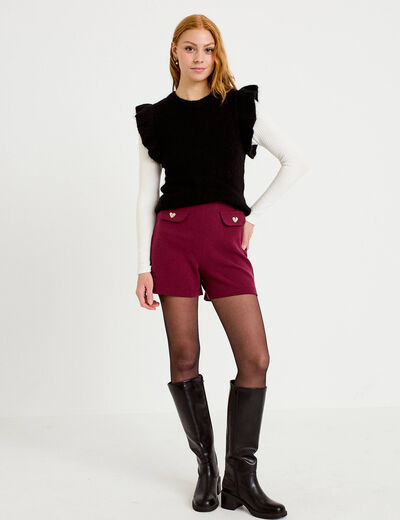Short stretch d&eacute;tails coeur bordeaux femme