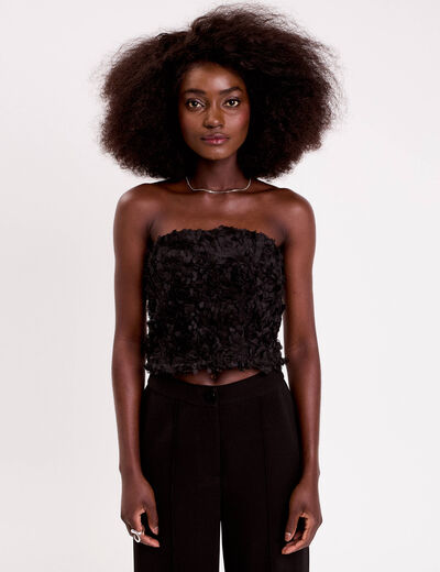 Bustier cropped fleurs en relief noir femme