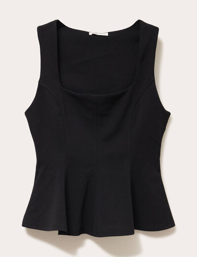 Top cintré col carré sans manches noir femme