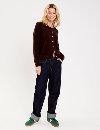 Gilet manches longues marron fonc&eacute; femme