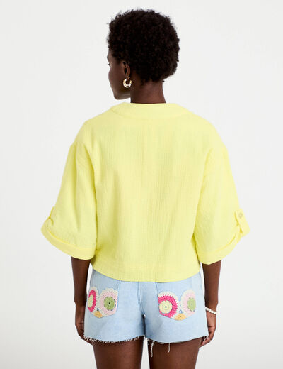 Veste ample pliss&eacute;e manches 3/4 jaune citron femme