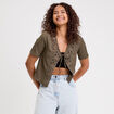 Blouse manches courtes nouée vert kaki femme