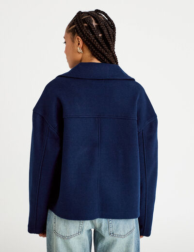 Caban court oversize col tailleur bleu marine femme