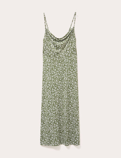 Robe longue ajustée vert kaki femme