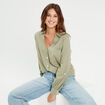 Chemise manches longues contenant du lin vert kaki femme