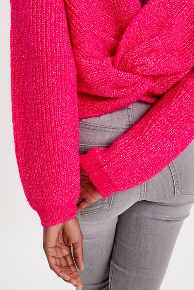 Pull avec col bateau rose fushia femme