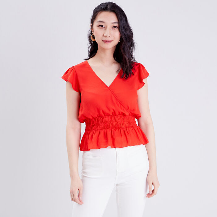 Blouse manches courtes orange femme