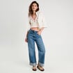 Crop top tricot brodé ecru femme