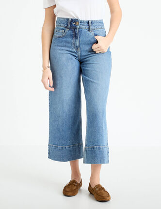Jean wide leg cropped taille haute denim stone femme