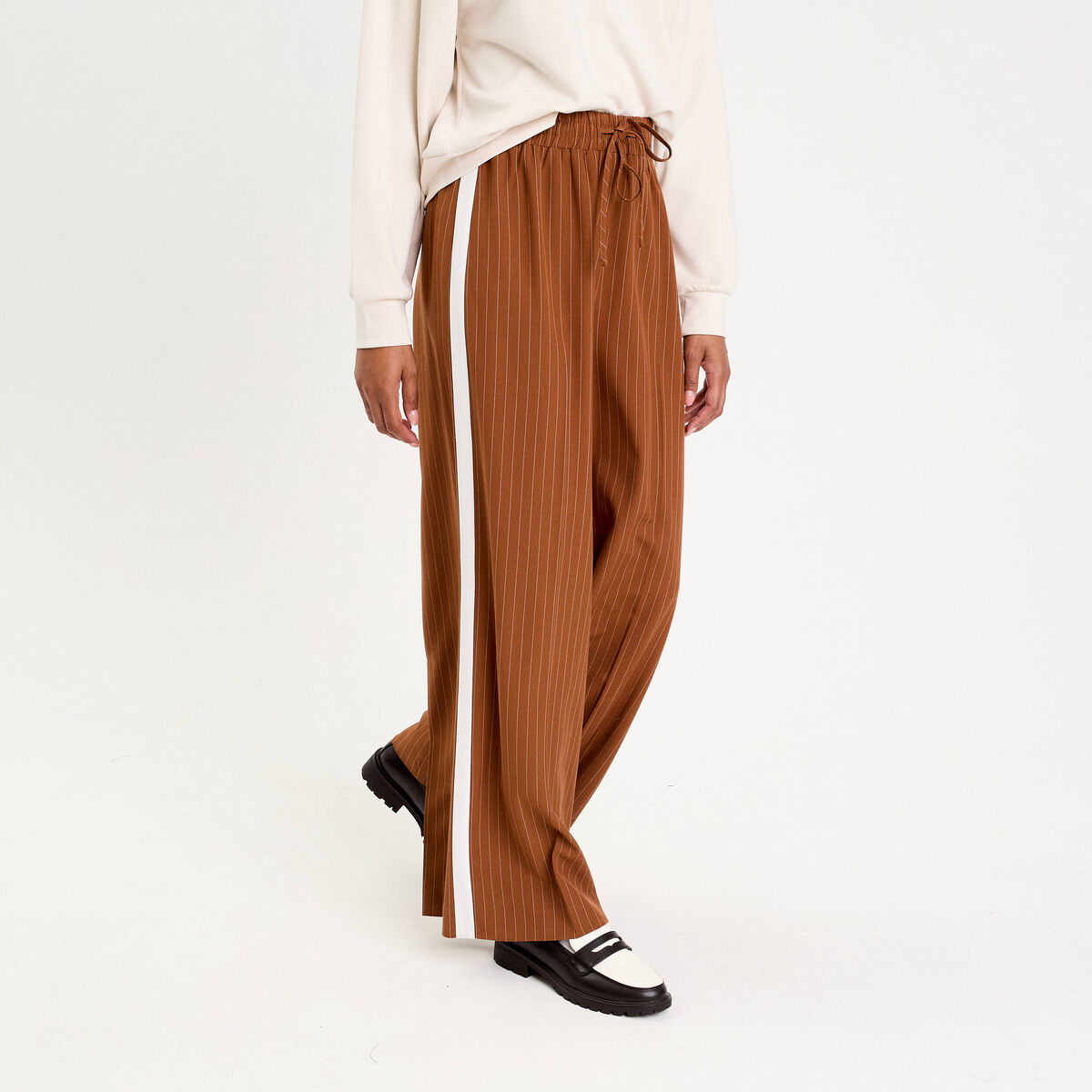 Pantalon large fluide orange fonc&eacute; femme