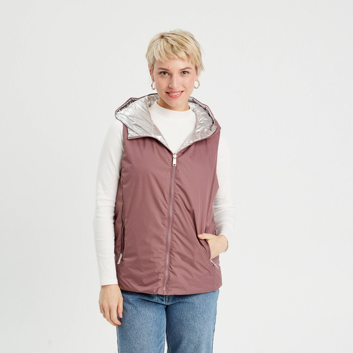 Doudoune r&eacute;versible vieux rose femme