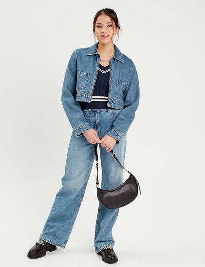 Pull manches longues torsades bleu marine femme