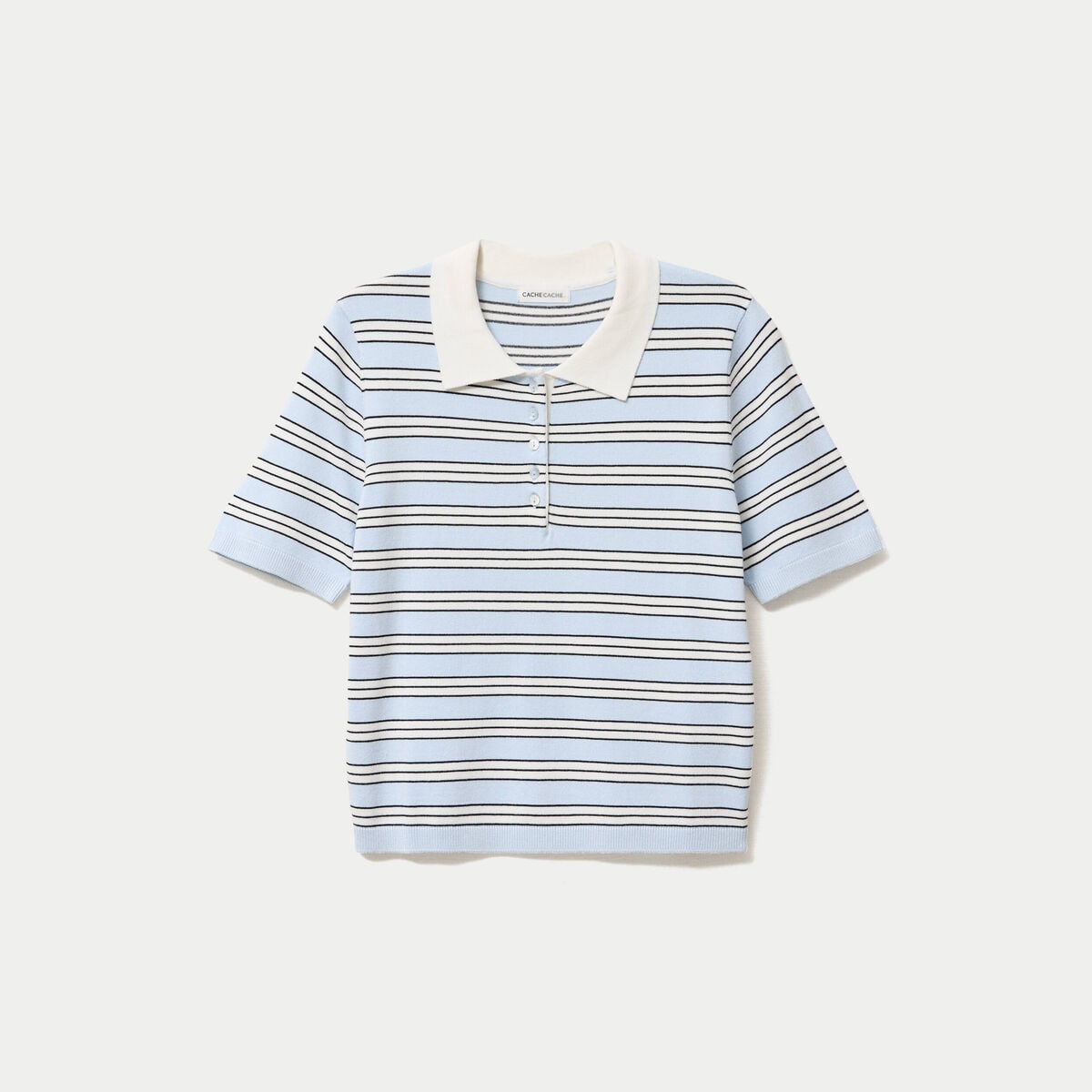 Polo manches courtes col chemise bleu femme