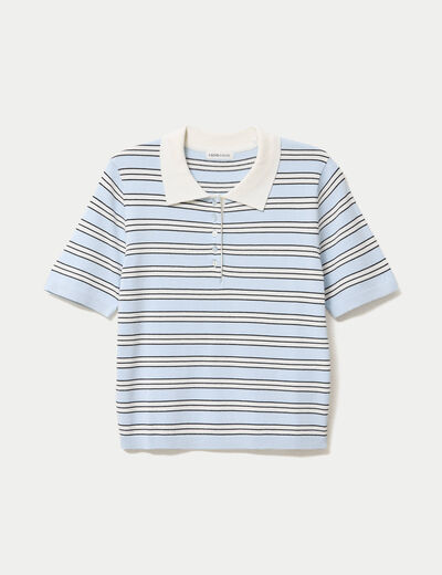 Polo manches courtes col chemise bleu femme