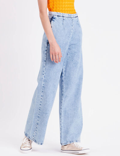 Jeans large zippé denim bleach femme