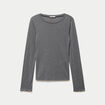 T-shirt ajust&eacute; col rond manches longues gris fonc&eacute; femme
