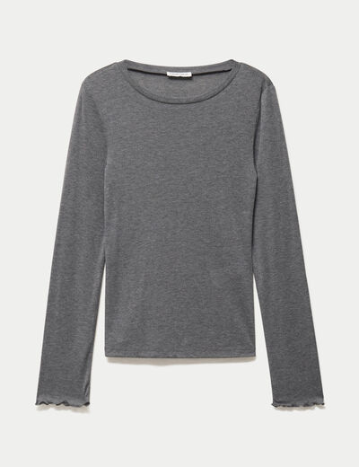 T-shirt ajust&eacute; col rond manches longues gris fonc&eacute; femme