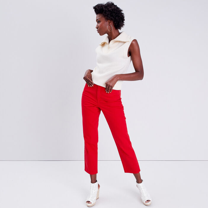 Pull débardeur avec col zippé ecru femme