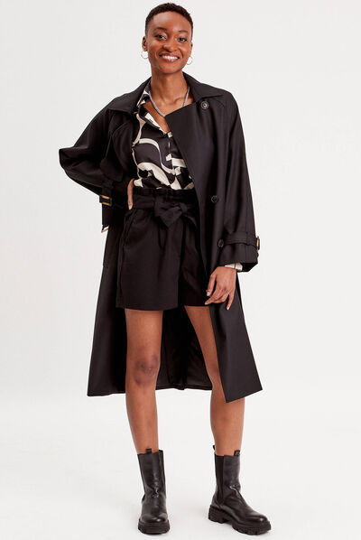 Short paperbag taille haute noir femme